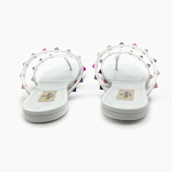 VALENTINO Pink Purple Rockstud Slide Sandal Size 37 Flat Caged Strap Rubber PVC - Picture 9 of 12
